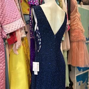 90s Fully Beaded Midnight Blue Gown